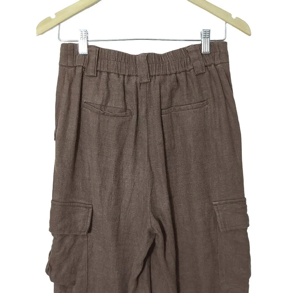 House Of Harlow Pants Womens 4 Brown Tailored Cargo Linen Blend Career Casual - Picture 4 of 10